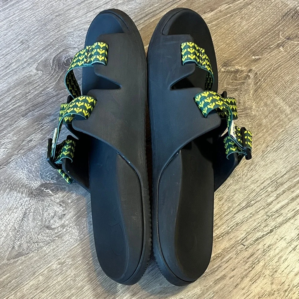 Chaco Chillos Slide Sandals Mens 14 Public Lands Green Yellow Geometric Pattern